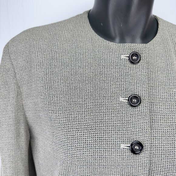 KASPER for A.S.L. Vintage Micro-Houndstooth Gray Long Blazer Jacket Size10 - Picture 4 of 13